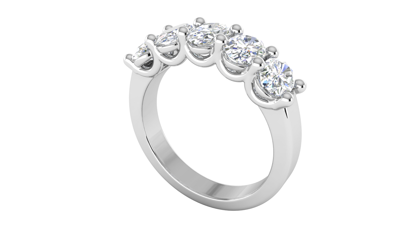 2.00 Ctw Luxurious Oval Cut Five-Stone Wedding Band With U-Shape Prong Setting In 14K White Gold