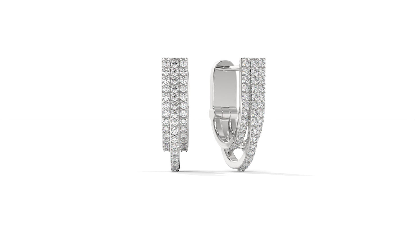 0.41 CTW Round Diamond Triple-Row Hoop Earrings in 14K White Gold – Pavé Setting
