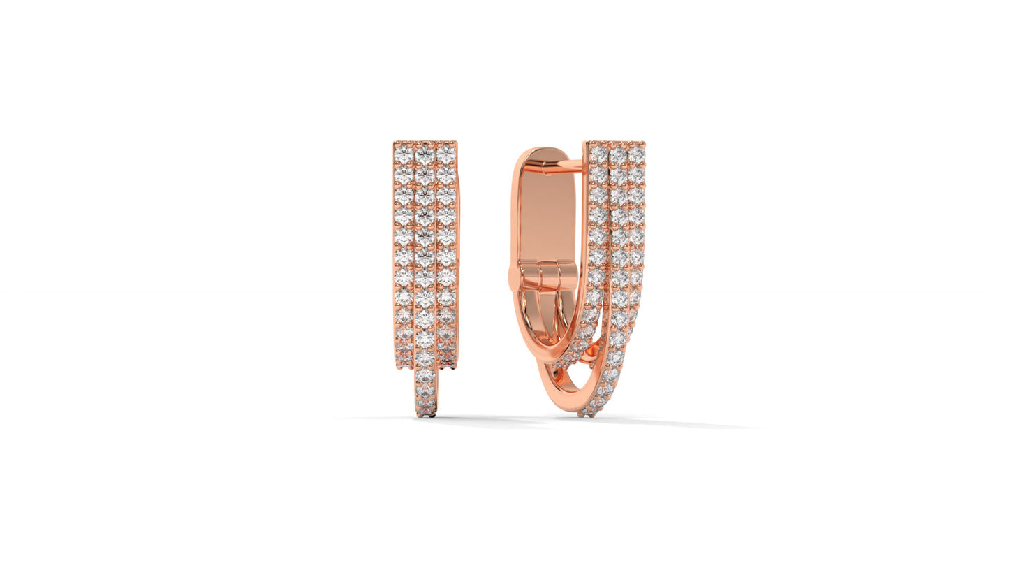 0.41 CTW Round Diamond Triple-Row Hoop Earrings in 14K Rose Gold – Pavé Setting