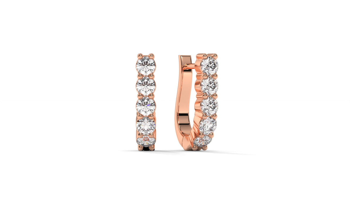 0.74 CTW Round Diamond Hoop Earrings In 14K Rose Gold – Shared-Prong Setting