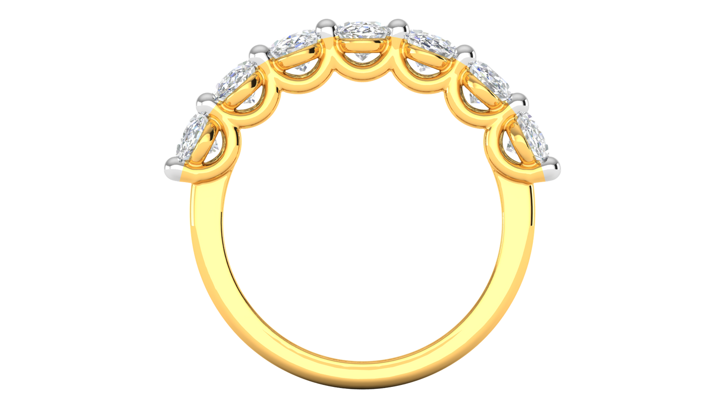 2.80 CTW Oval Cut Diamond 7 - Stone Wedding Band in 14K Yellow Gold - U - Shape Prong Setting