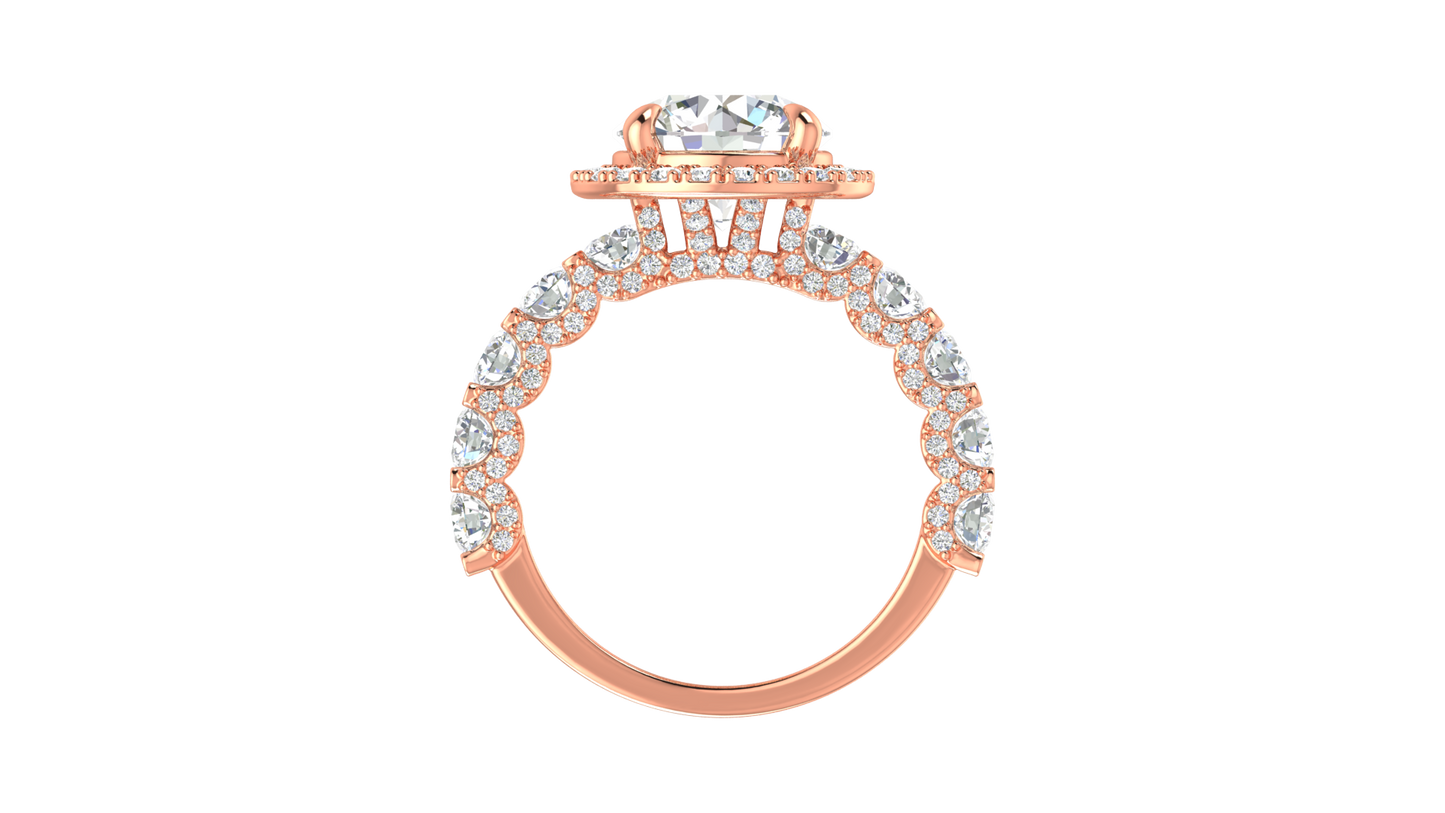3.00 Ctw Round Brilliant Diamond Halo Engagement Ring In 14K Rose Gold