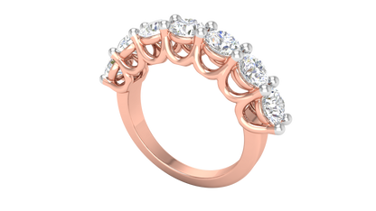 2.80 CTW Round Diamond 7 - Stone Wedding Band in 14K Rose Gold - U - Shape Prong Setting