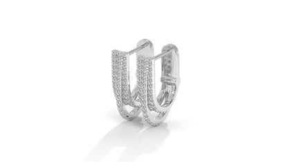 0.41 CTW Round Diamond Triple-Row Hoop Earrings in 14K White Gold – Pavé Setting