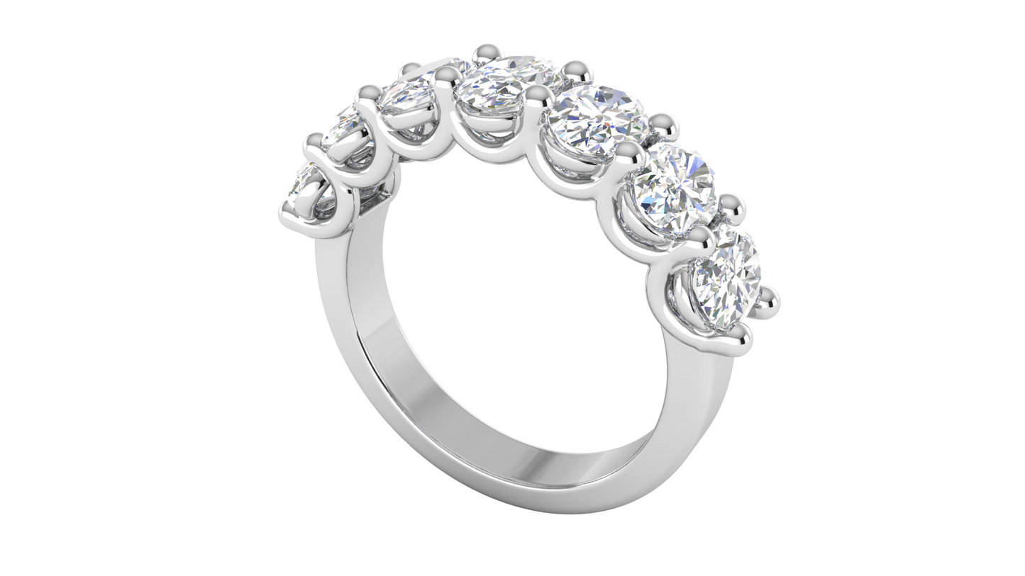 2.80 CTW Oval Cut Diamond 7-Stone Wedding Band in 14K White Gold - U - Shape Prong Setting