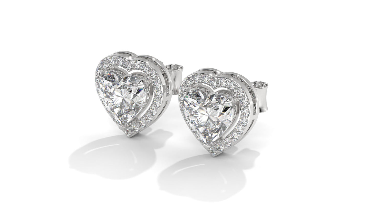 4.44 CTW Heart-Shaped Diamond Halo Stud Earrings In 14K White Gold – 0.44 CTW Side Stones