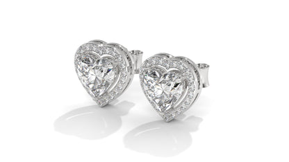 4.44 CTW Heart-Shaped Diamond Halo Stud Earrings In 14K White Gold – 0.44 CTW Side Stones