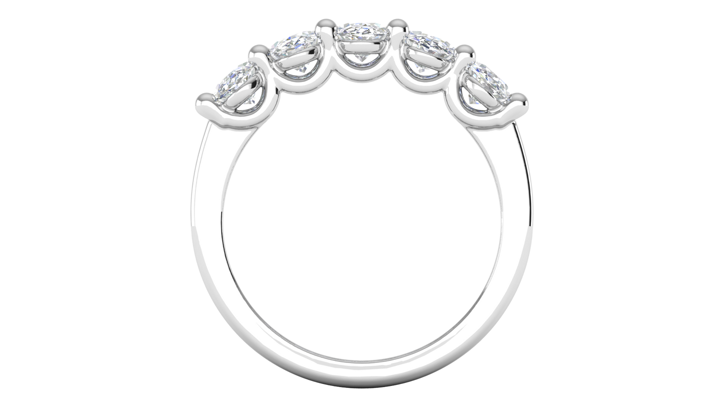 2.00 Ctw Luxurious Oval Cut Five-Stone Wedding Band With U-Shape Prong Setting In 14K White Gold