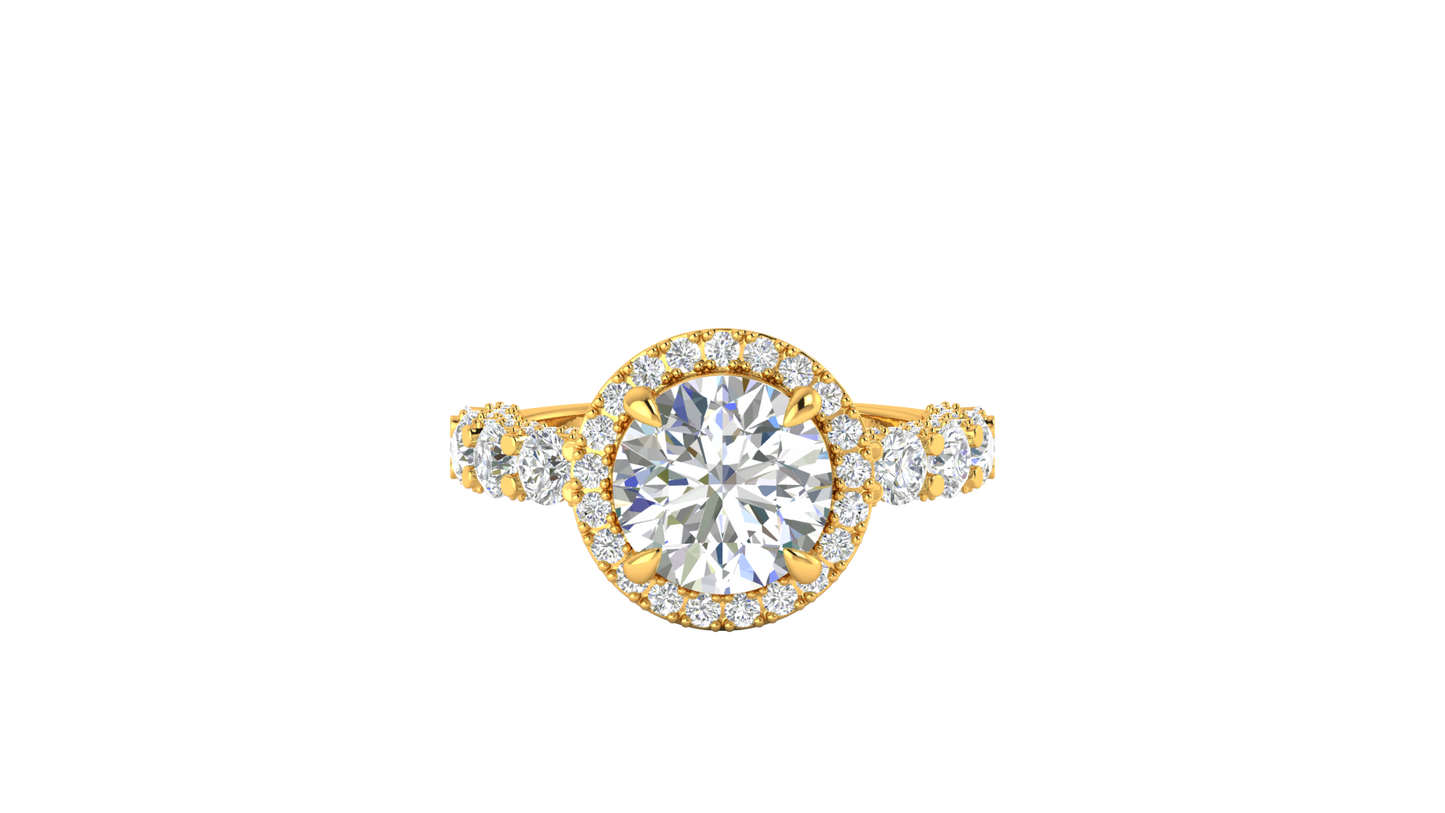 3.00 Ctw Round Brilliant Diamond Halo Engagement Ring In 14K Yellow Gold