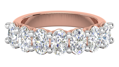 2.80 CTW Oval Cut Diamond 7 - Stone Wedding Band in 14K Rose Gold - U - Shape Prong Setting