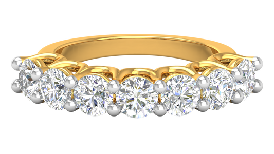 2.80 CTW Round Diamond 7 - Stone Wedding Band in 14K Yellow Gold - U - Shape Prong Setting