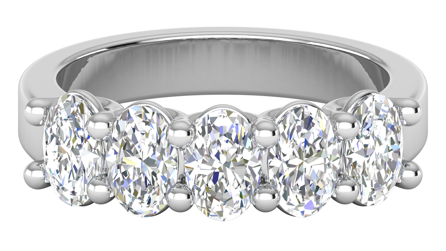 2.00 Ctw Luxurious Oval Cut Five-Stone Wedding Band With U-Shape Prong Setting In 14K White Gold