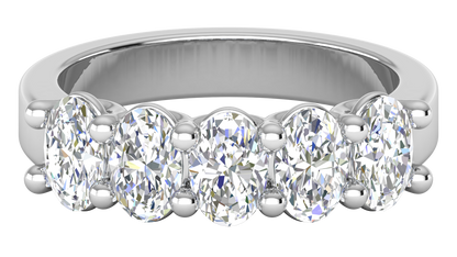 2.00 Ctw Luxurious Oval Cut Five-Stone Wedding Band With U-Shape Prong Setting In 14K White Gold
