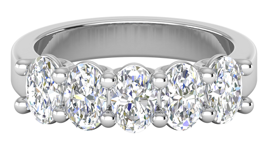 2.00 Ctw Luxurious Oval Cut Five-Stone Wedding Band With U-Shape Prong Setting In 14K White Gold