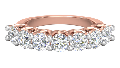 2.80 CTW Round Diamond 7 - Stone Wedding Band in 14K Rose Gold - U - Shape Prong Setting
