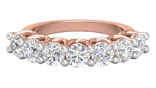 2.80 CTW Round Diamond 7 - Stone Wedding Band in 14K Rose Gold - U - Shape Prong Setting