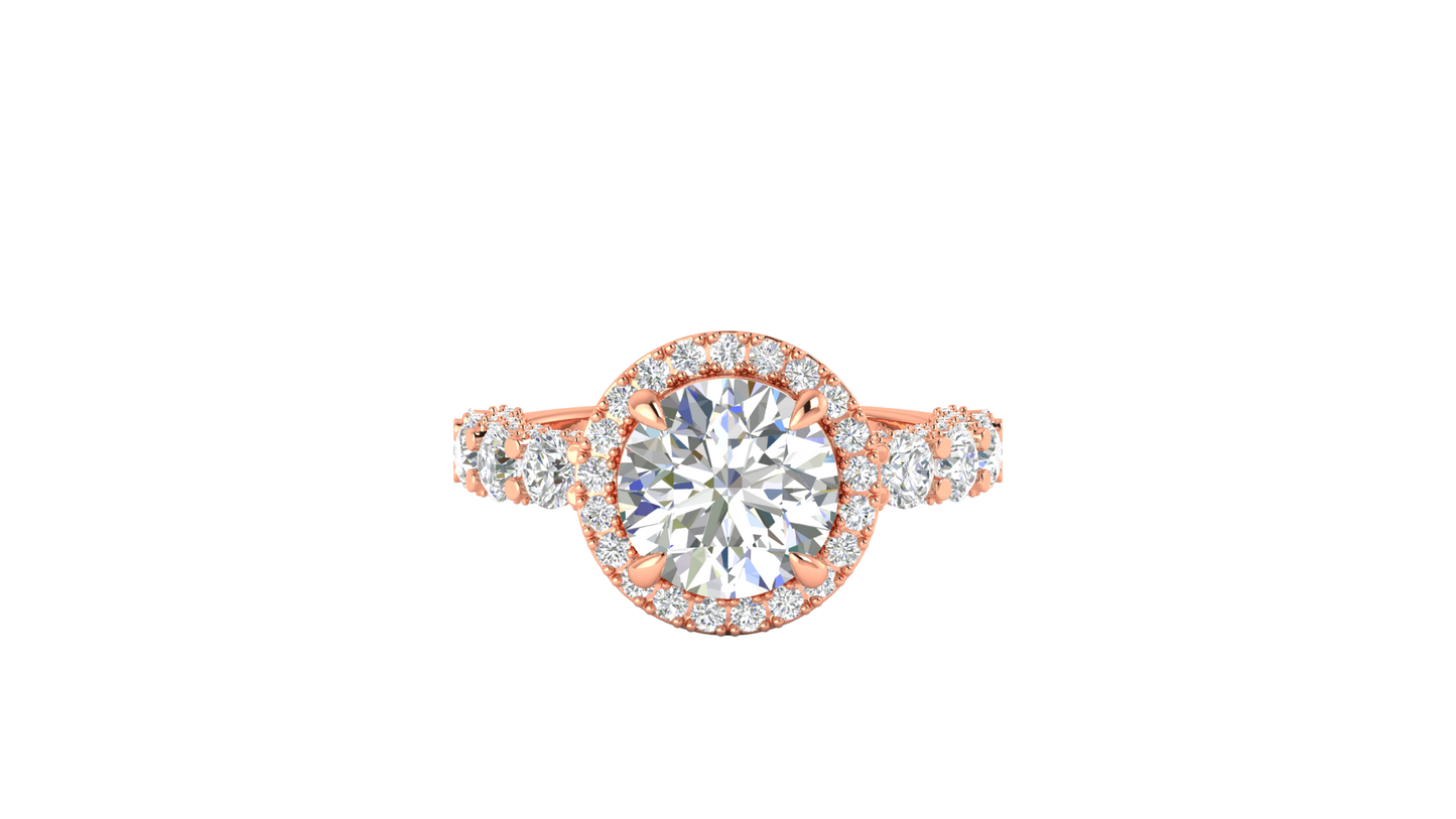 3.00 Ctw Round Brilliant Diamond Halo Engagement Ring In 14K Rose Gold