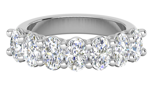 2.80 CTW Oval Cut Diamond 7-Stone Wedding Band in 14K White Gold - U - Shape Prong Setting