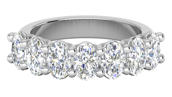 2.80 CTW Oval Cut Diamond 7-Stone Wedding Band in 14K White Gold - U - Shape Prong Setting