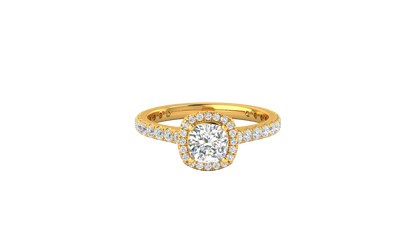 1 Carat Cushion-Cut Halo Engagement Ring With Pavé Diamond Band In 14K Yellow Gold