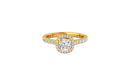 1 Carat Cushion-Cut Halo Engagement Ring With Pavé Diamond Band In 14K Yellow Gold