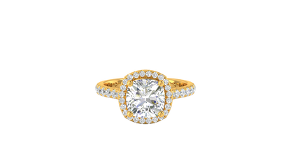 3 Carat Cushion-Cut Halo Engagement Ring With Pavé Diamond Band In 14K Yellow Gold