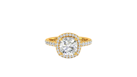 3 Carat Cushion-Cut Halo Engagement Ring With Pavé Diamond Band In 14K Yellow Gold