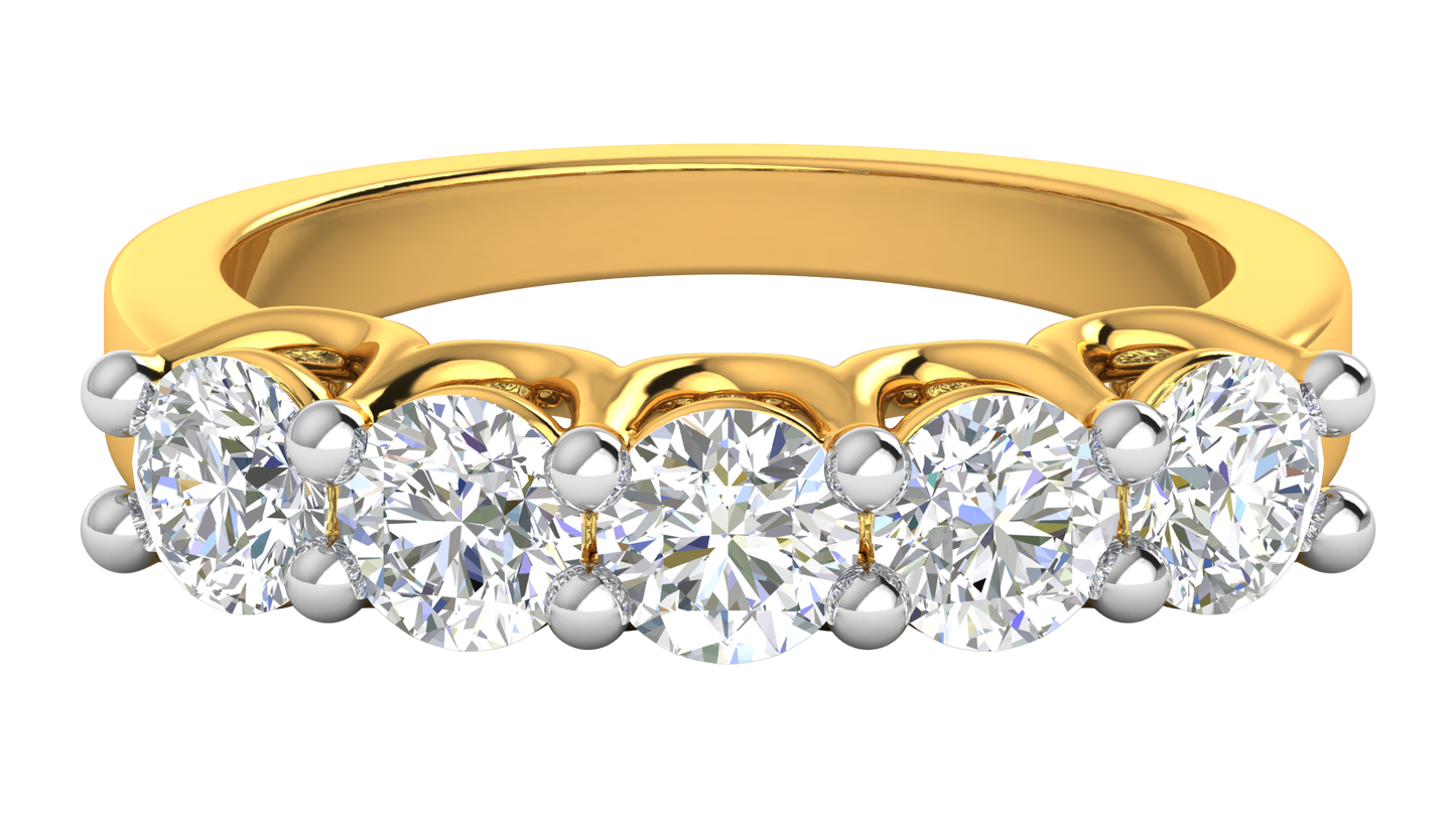 2.00 Ctw Five-Stone Wedding Band With U-Shape Prong Setting In 14K Yellow Gold