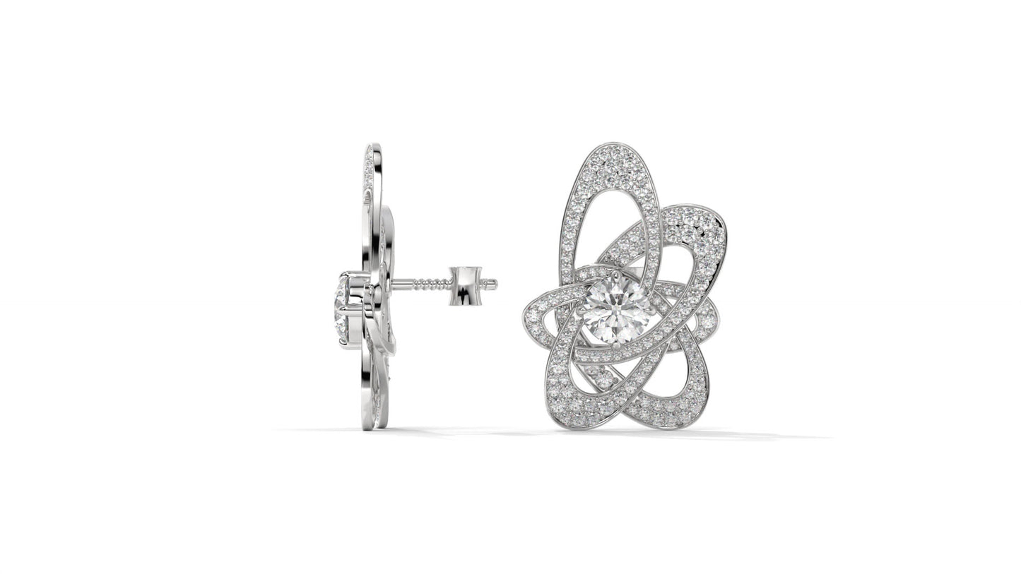 4.31 CTW Round Diamond Designer Stud Earrings in 14K White Gold In Pavé Setting