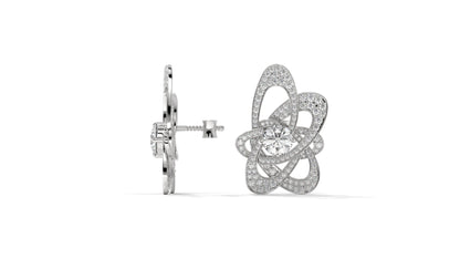 4.31 CTW Round Diamond Designer Stud Earrings in 14K White Gold In Pavé Setting
