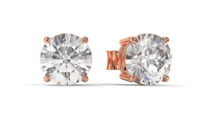 4 CTW Round Diamond Stud Earrings In 14K Rose Gold – Brilliant-Cut, Double-Prong Basket Setting