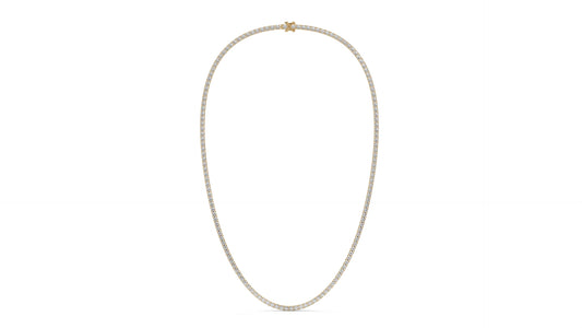 10 CTW Diamond Tennis Necklace in 14K Yellow Gold – Classic Round Cut Single Row In 17 Inch