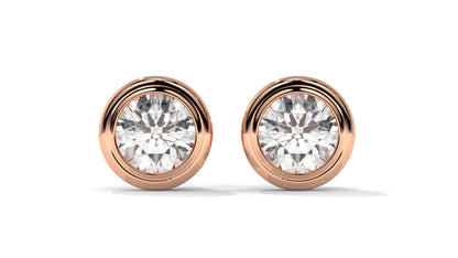3 CTW Round Diamond Bezel-Set Stud Earrings In 14K Rose Gold – Brilliant-Cut, Screw Back