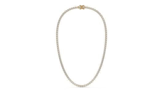 17.50 CTW Diamond Tennis Necklace in 14K Yellow Gold – Classic Round Cut Single Row In 17 Inch