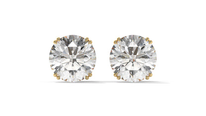 3 CTW Round Diamond Stud Earrings In 14K Yellow Gold – Brilliant-Cut, Four-Prong Filigree Basket, Screw Back