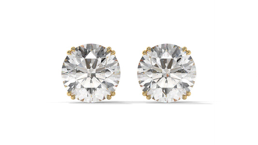 3 CTW Round Diamond Stud Earrings In 14K Yellow Gold – Brilliant-Cut, Four-Prong Filigree Basket, Screw Back
