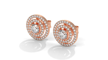 1.92 CTW Round Diamond Double-Halo Stud Earrings in 14K Rose Gold