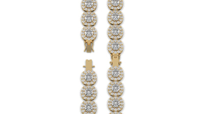 30.26 CTW Diamond Tennis Bracelet in 14K Yellow Gold – Cushion and Round Halo Design
