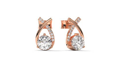 1.08 CTW Round Diamond Modern Drop Earrings in 14K Rose Gold