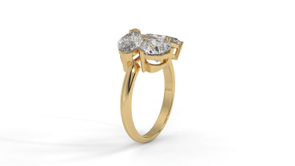 3.00 CTW Three-Stone Toi et Moi Diamond Ring in 14K Yellow Gold with Pear, Emerald, and Marquise Diamonds