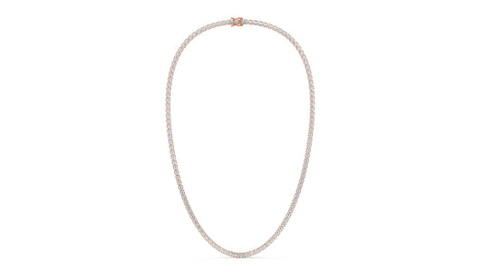 15 CTW Diamond Tennis Necklace in 14K Rose Gold – Classic Round Cut Single Row  In 17 Inch