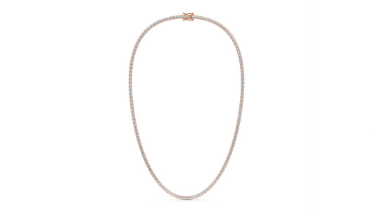 12.50 CTW Diamond Tennis Necklace in 14K Rose Gold – Classic Round Cut Single Row In 17 Inch