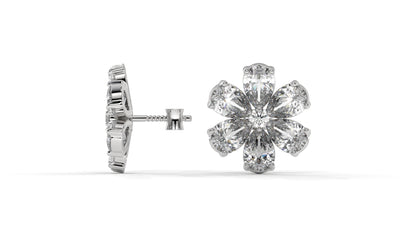 8.14 CTW Diamond Flower Stud Earrings in 14K White Gold - Pear-Shaped Cluster Design