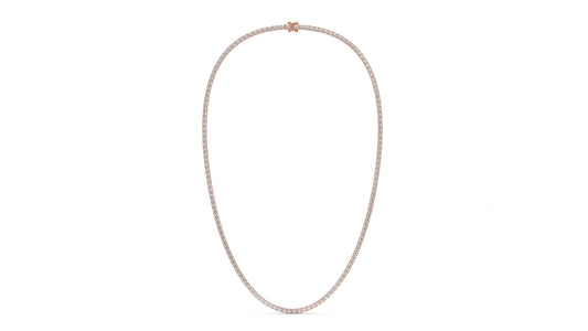 10 CTW Diamond Tennis Necklace in 14K Rose Gold – Classic Round Cut Single Row In 17 Inch