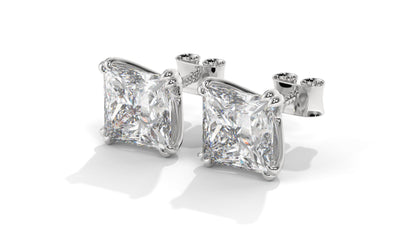 3 CTW Princess-Cut Diamond Stud Earrings In 14K White Gold – Four-Prong Setting