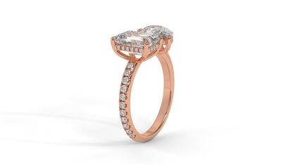 4.50 CTW Toi et Moi Diamond Ring in 14K Rose Gold with Pear and Emerald Cut Diamonds