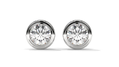 3 CTW Round Diamond Bezel-Set Stud Earrings In 14K White Gold – Brilliant-Cut, Screw Back