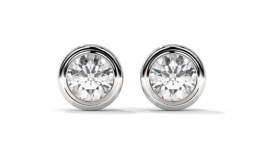 3 CTW Round Diamond Bezel-Set Stud Earrings In 14K White Gold – Brilliant-Cut, Screw Back