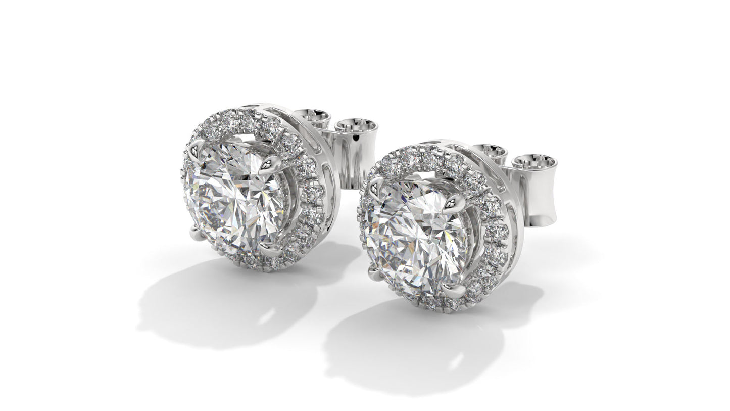 2.29 Ctw Diamond Halo Stud Earrings in 14K White Gold - 2 Ct Center Stones with Accent Halo