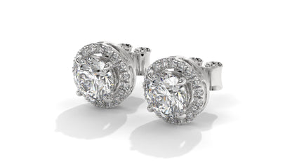 2.29 Ctw Diamond Halo Stud Earrings in 14K White Gold - 2 Ct Center Stones with Accent Halo